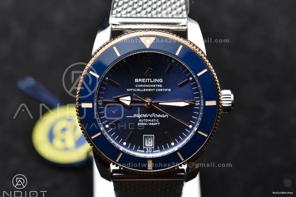 Blue and Bezel RG Dial SuperOcean BLSF A Heritage Ceramic WaterResistant 1172 SS II Bezel Mesh Bracelet 42mm Blue on 1118